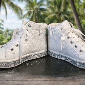 Justice White Quilted Sneakers with Glitter Sole